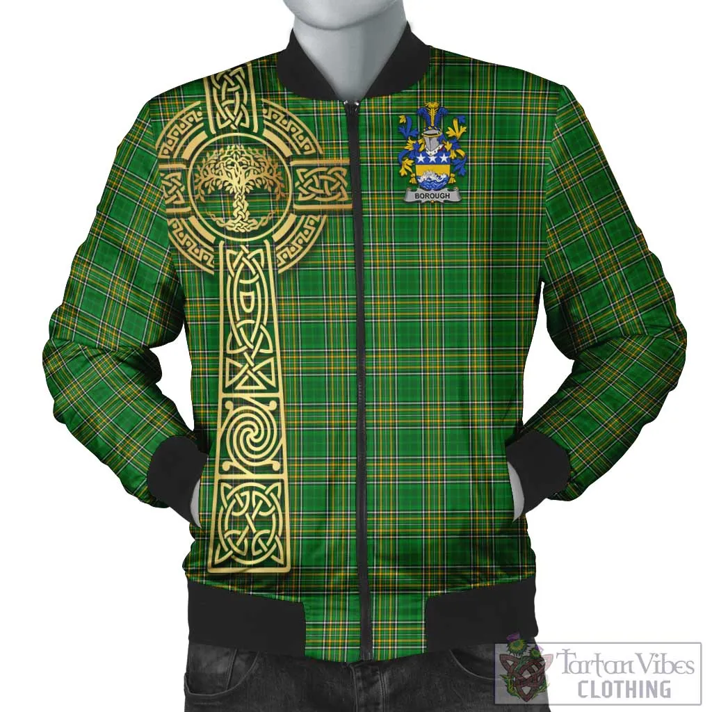 Borough Irish Clan Tartan Bomber Jacket with Coat of Arms Celtic Tree of Life Style