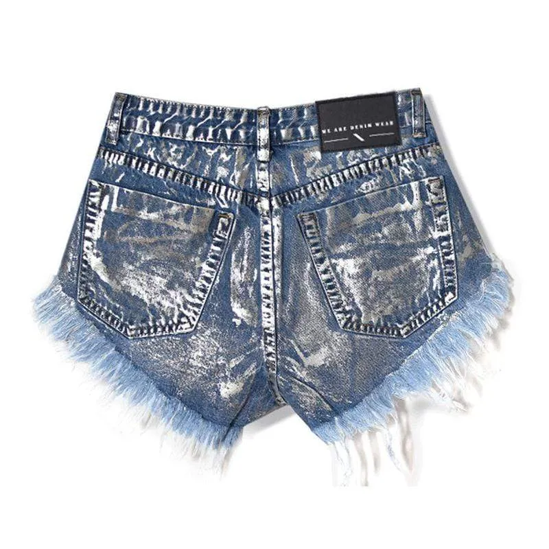 Boyfriend Style Denim Shorts with Rivets