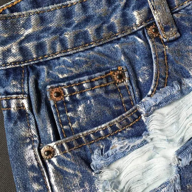 Boyfriend Style Denim Shorts with Rivets