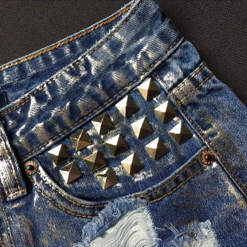 Boyfriend Style Denim Shorts with Rivets