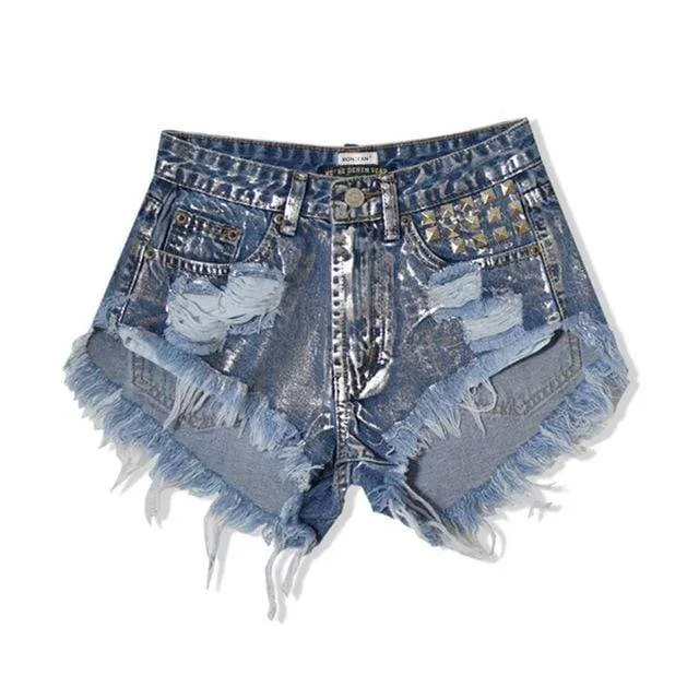 Boyfriend Style Denim Shorts with Rivets