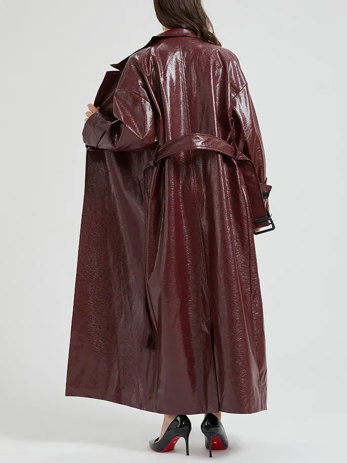 Burgundy Leather Trench Coat