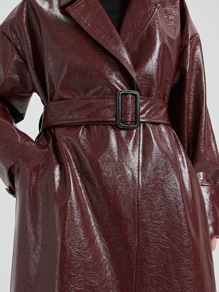 Burgundy Leather Trench Coat