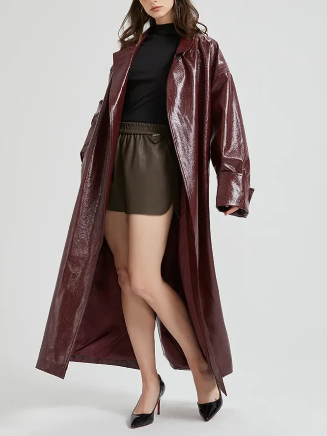 Burgundy Leather Trench Coat