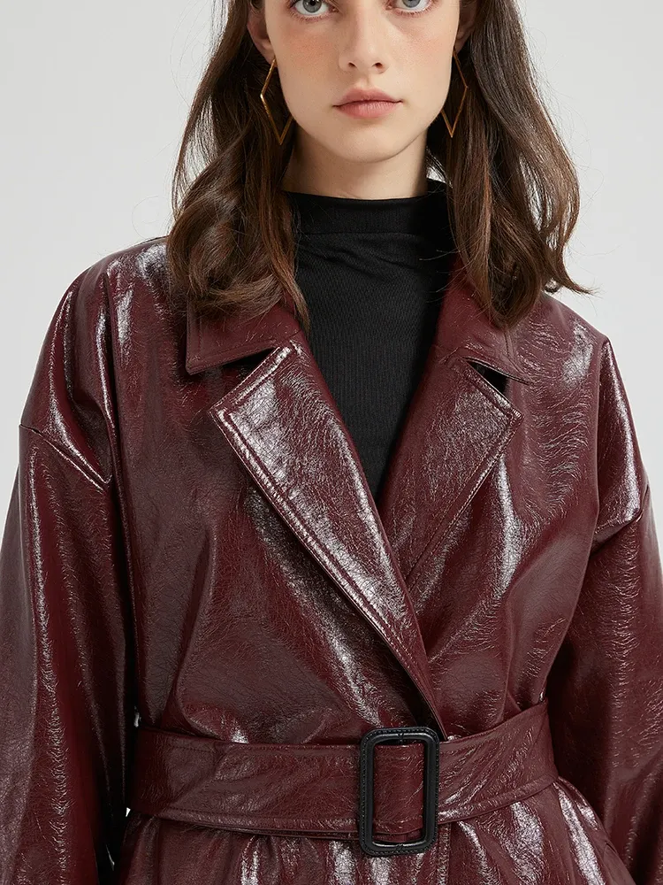 Burgundy Leather Trench Coat