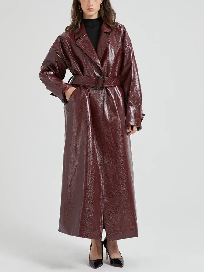 Burgundy Leather Trench Coat