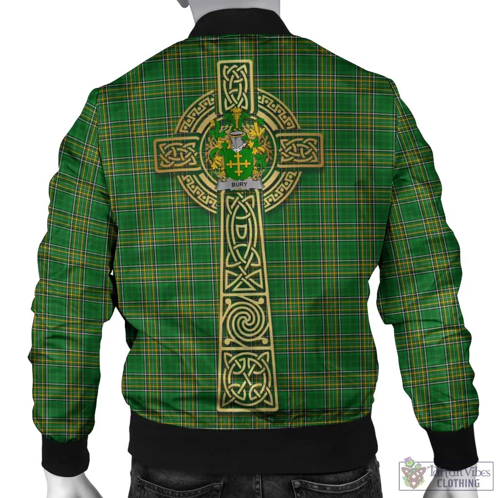 Bury Irish Clan Tartan Bomber Jacket with Coat of Arms Celtic Tree of Life Style