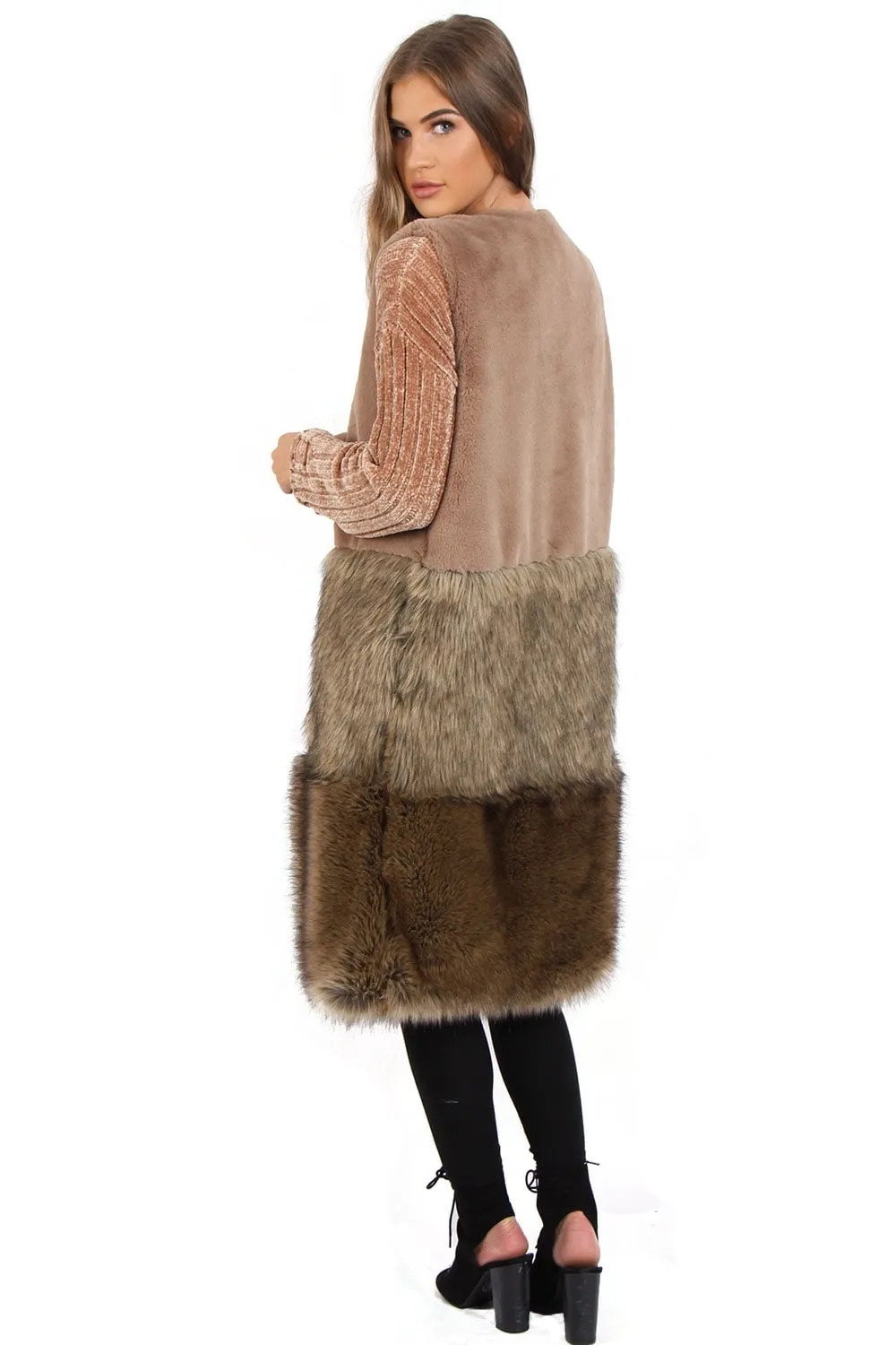 Camel Maxi Fleece Faux Fur Gilet