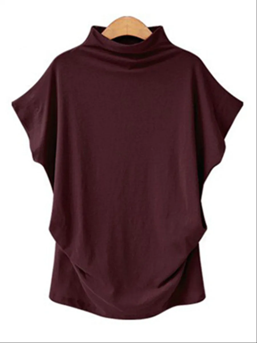 Casual Loose Turtleneck Short Sleeve T-Shirt Top