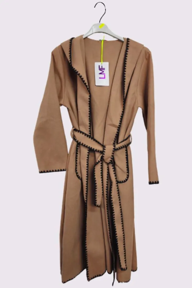 Contrast Edge Belted Wrap Trench Coat