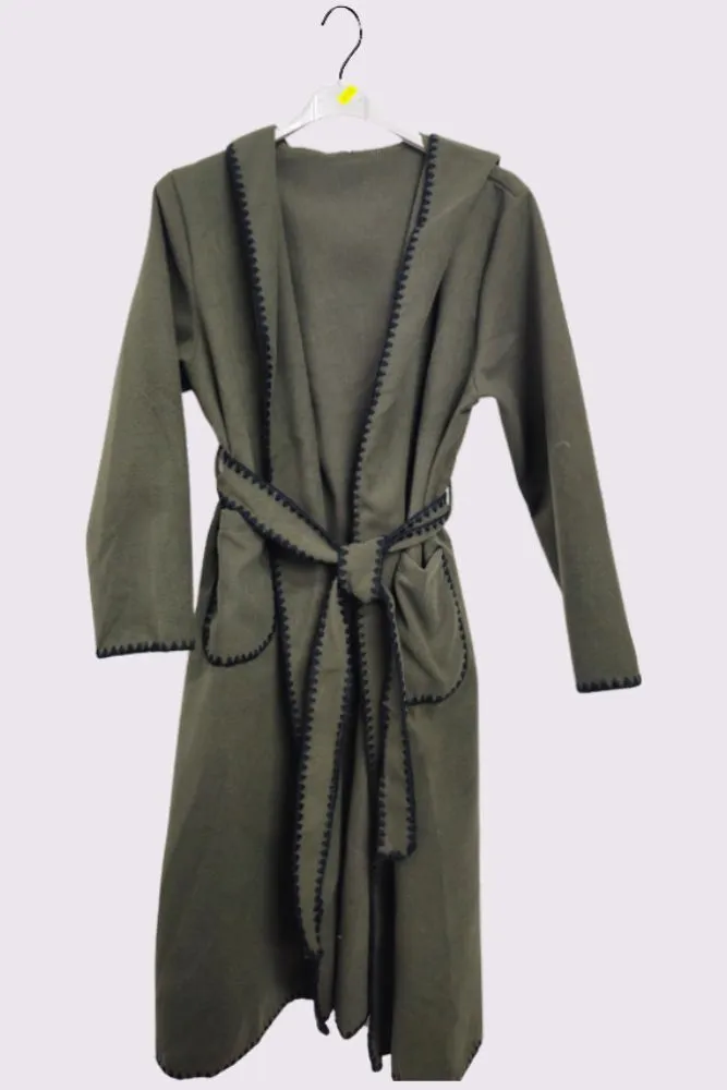 Contrast Edge Belted Wrap Trench Coat