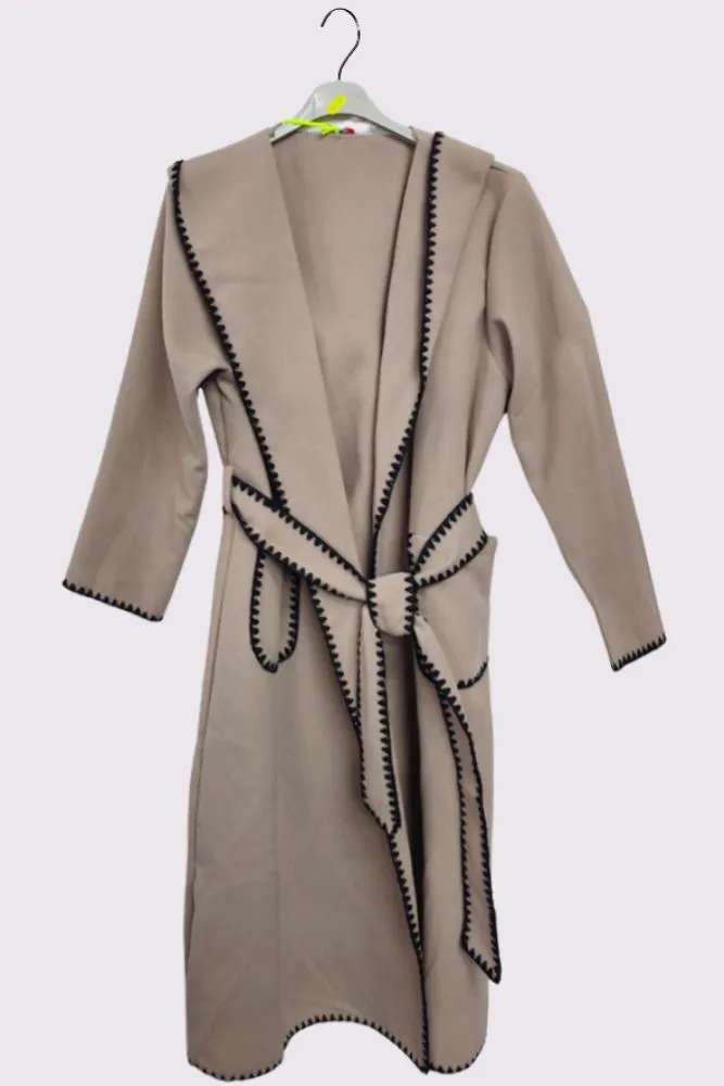 Contrast Edge Belted Wrap Trench Coat