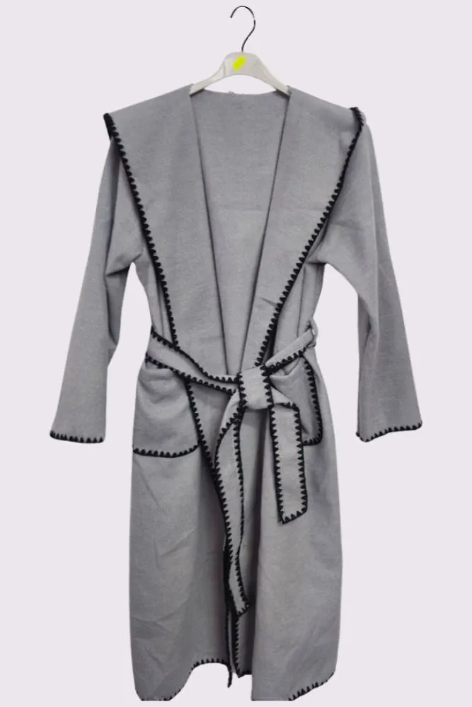 Contrast Edge Belted Wrap Trench Coat