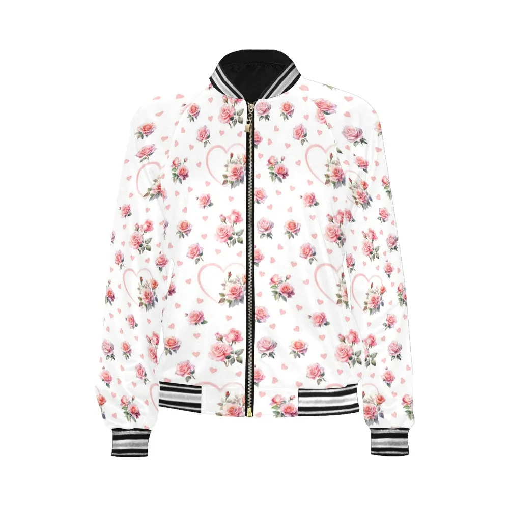 Coquette Hearts and Roses Bomber Jacket for Women