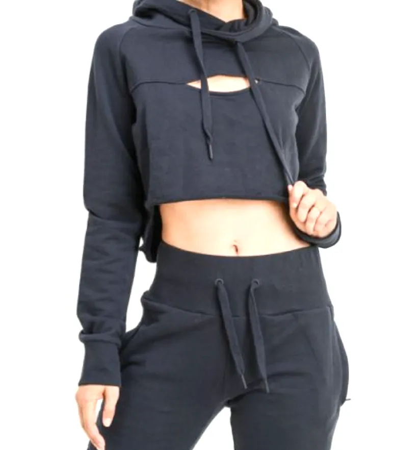 COTTON CROPPED HOODIE