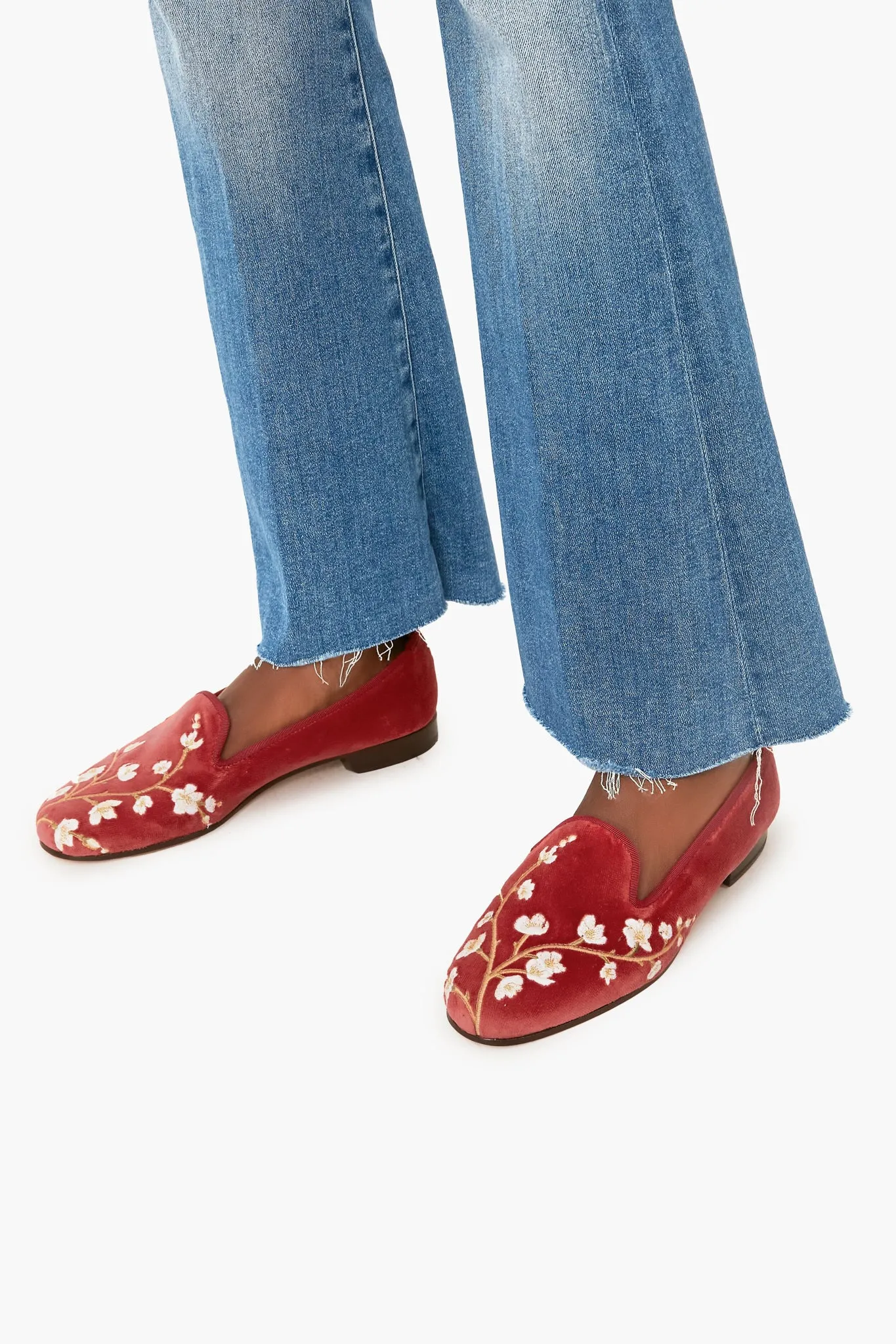 Cranberry Red Velvet Cherry Blossom Loafers