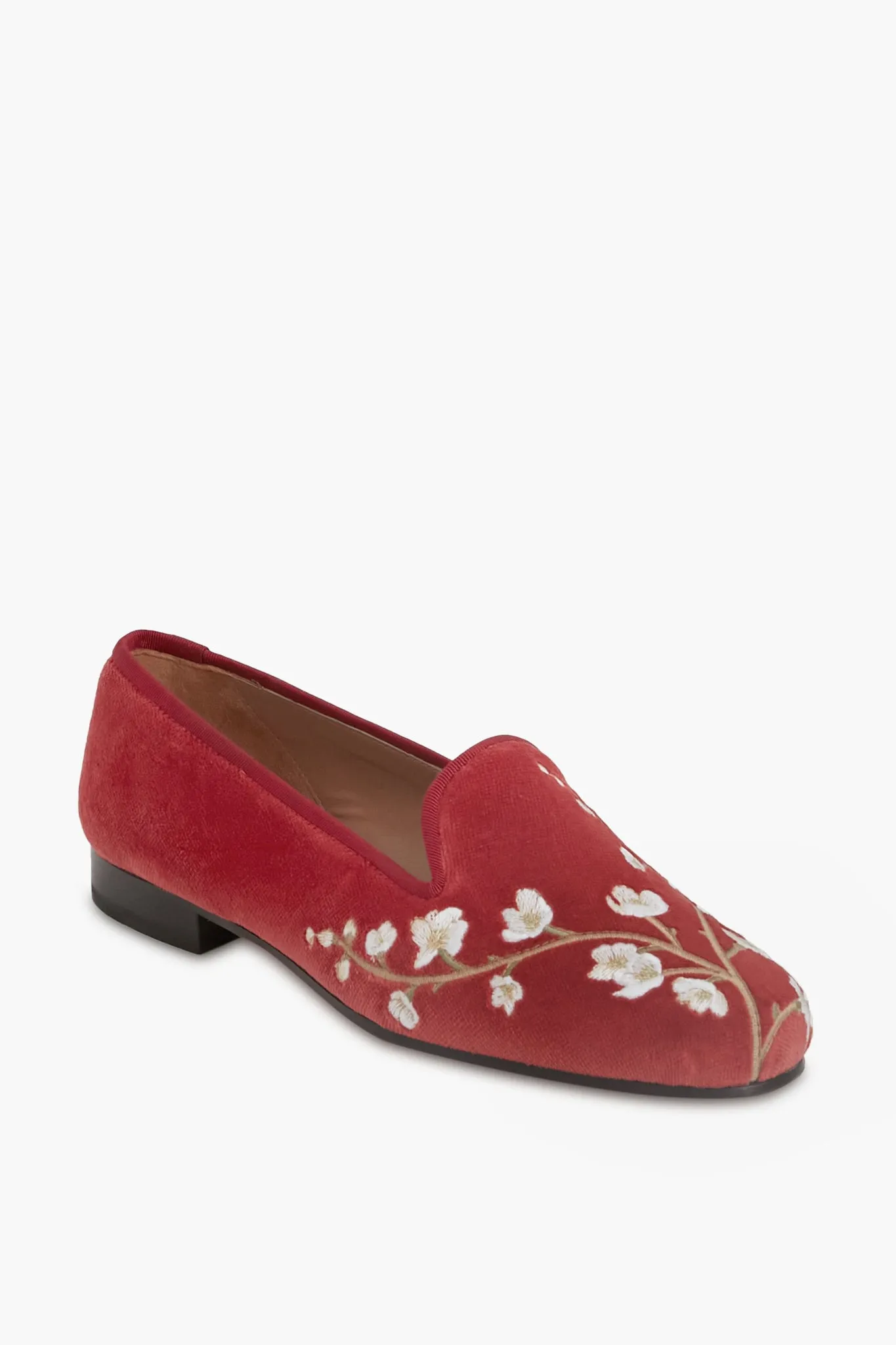 Cranberry Red Velvet Cherry Blossom Loafers