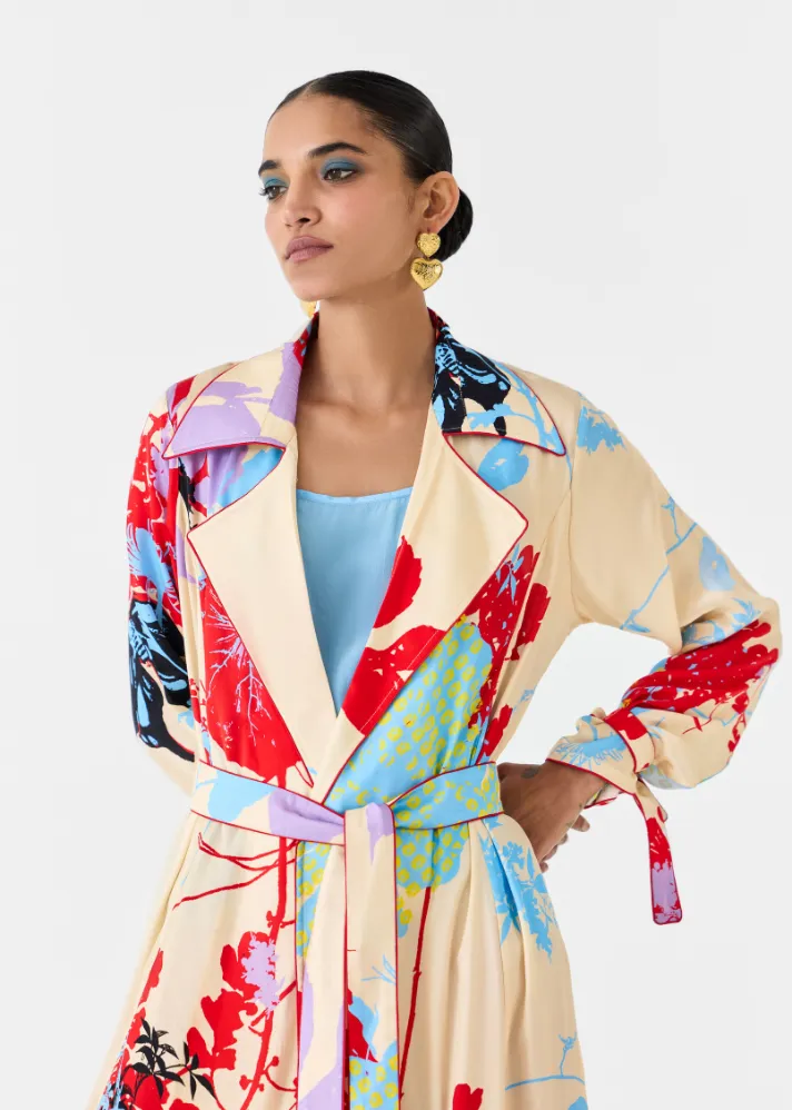 Cream Ikigai Trench Coat With Ombre Slip