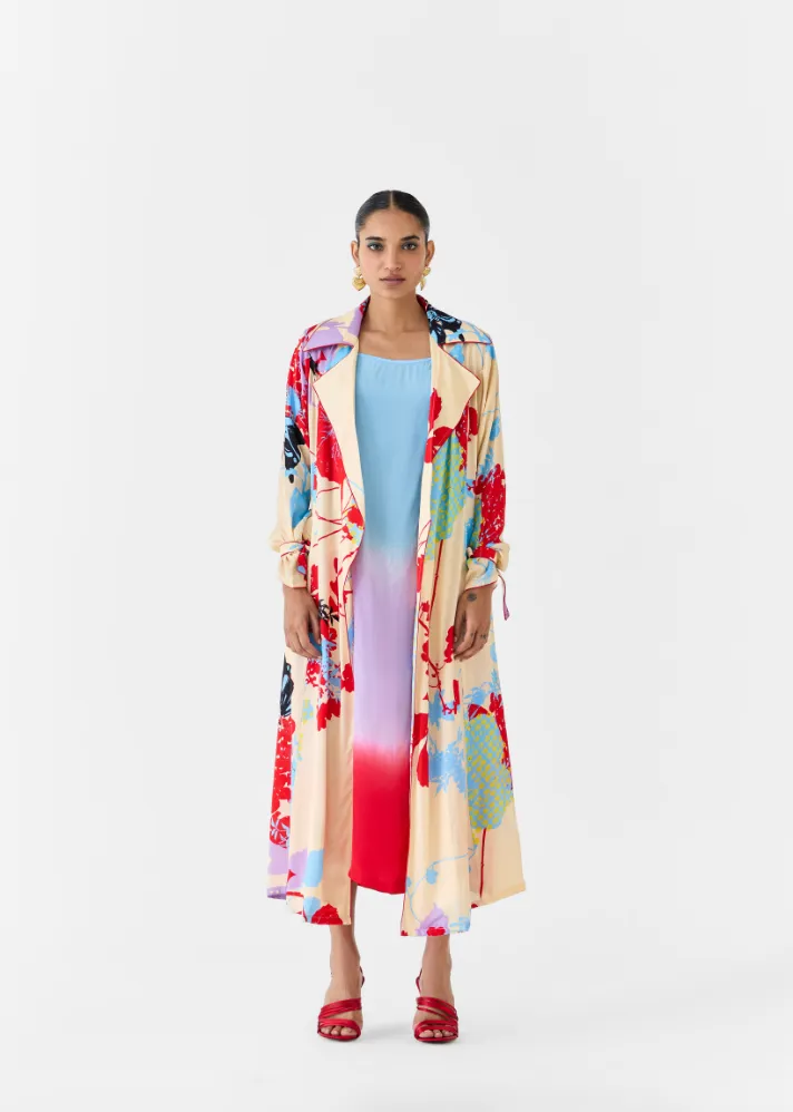 Cream Ikigai Trench Coat With Ombre Slip