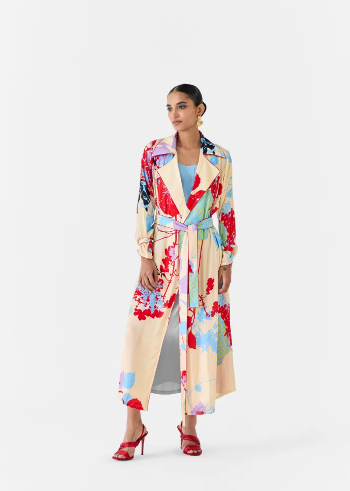 Cream Ikigai Trench Coat With Ombre Slip