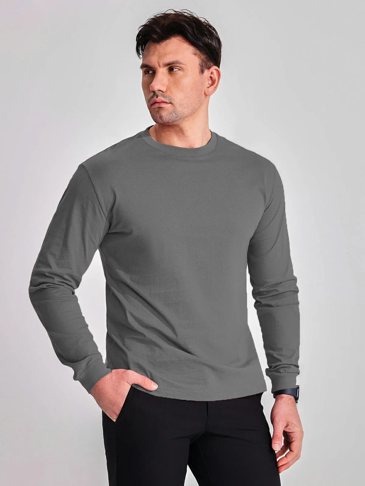 Crew neck Long Sleeve Cotton T-Shirt