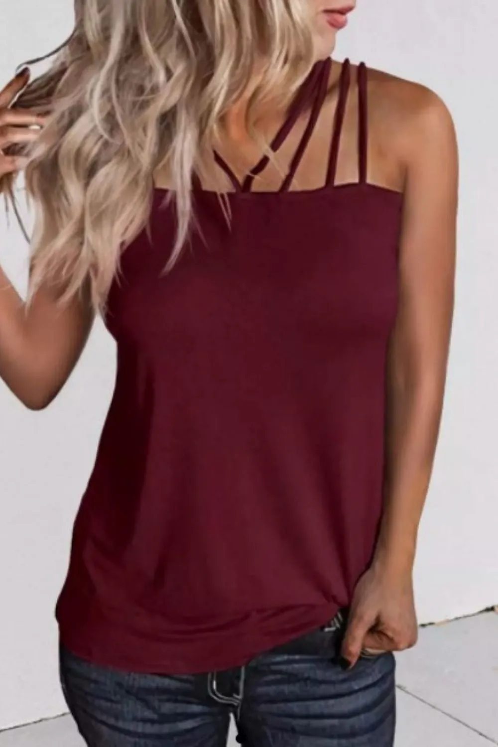 Criss Cross Sleeveless 
Camisole In Maroon