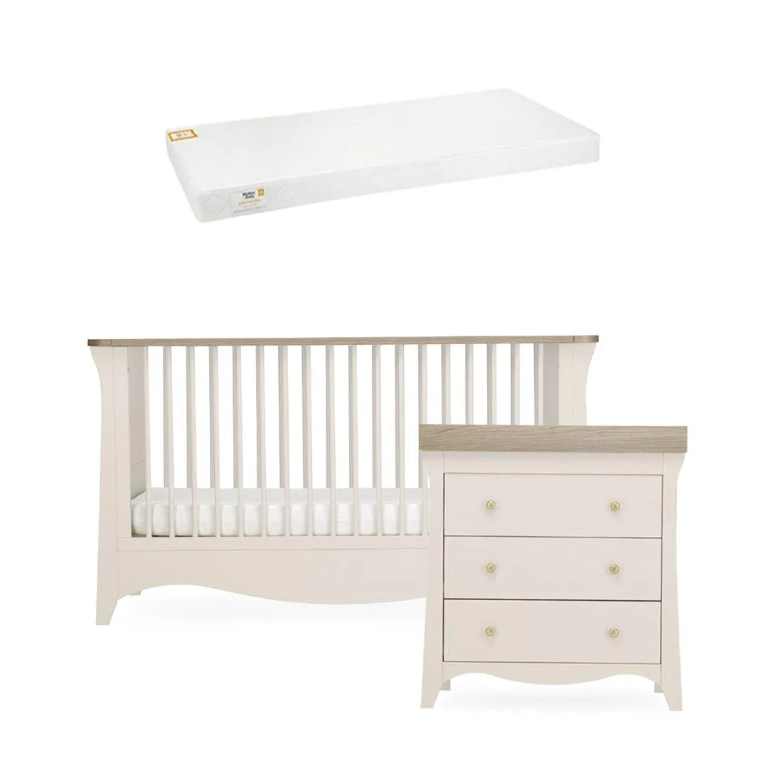 CuddleCo Clara 2 Piece Set 3-Drawer Dresser   Cot Bed  - Cashmere