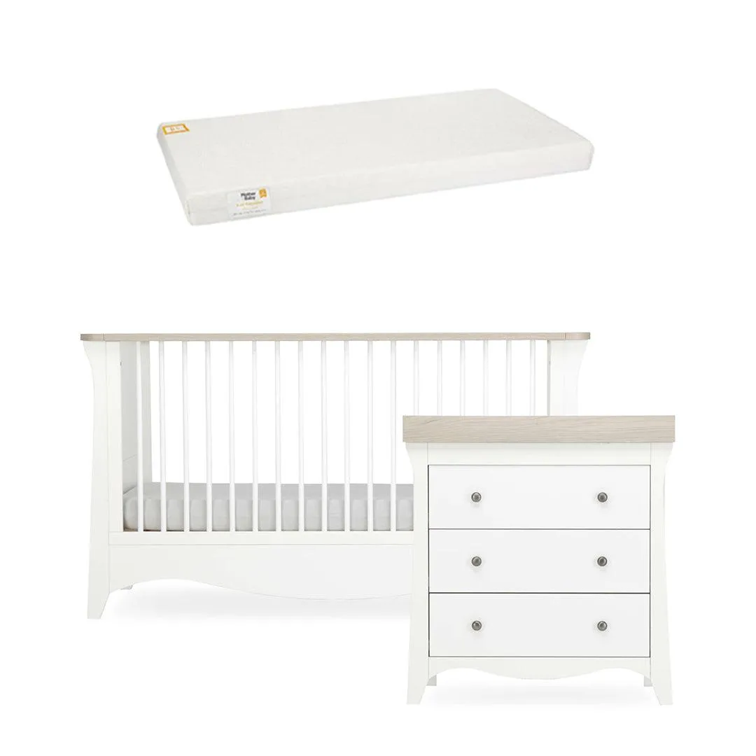 CuddleCo Clara 2 Piece Set 3-Drawer Dresser   Cot Bed  - White/Ash