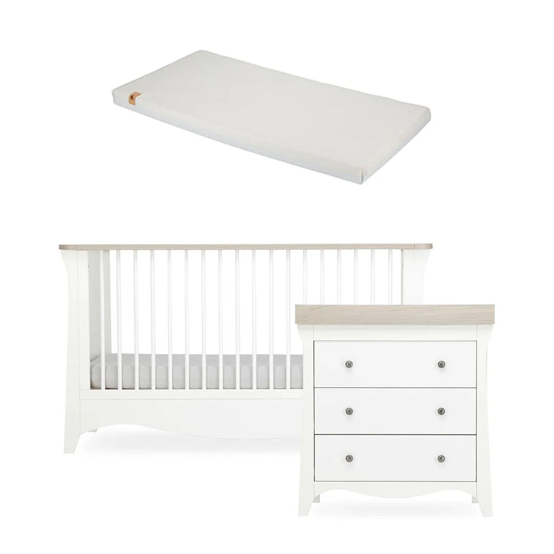 CuddleCo Clara 2 Piece Set 3-Drawer Dresser   Cot Bed  - White/Ash