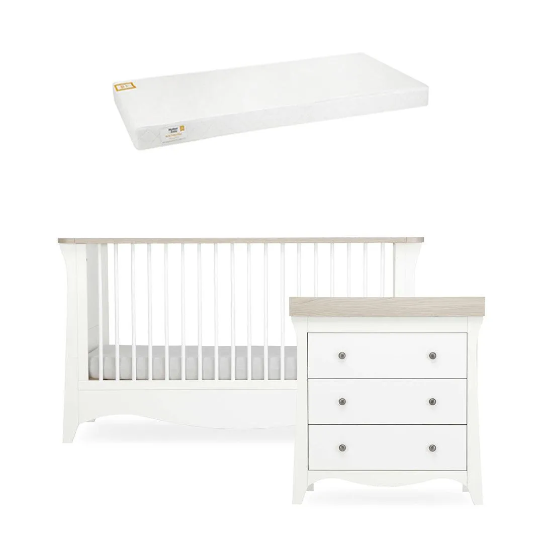 CuddleCo Clara 2 Piece Set 3-Drawer Dresser   Cot Bed  - White/Ash