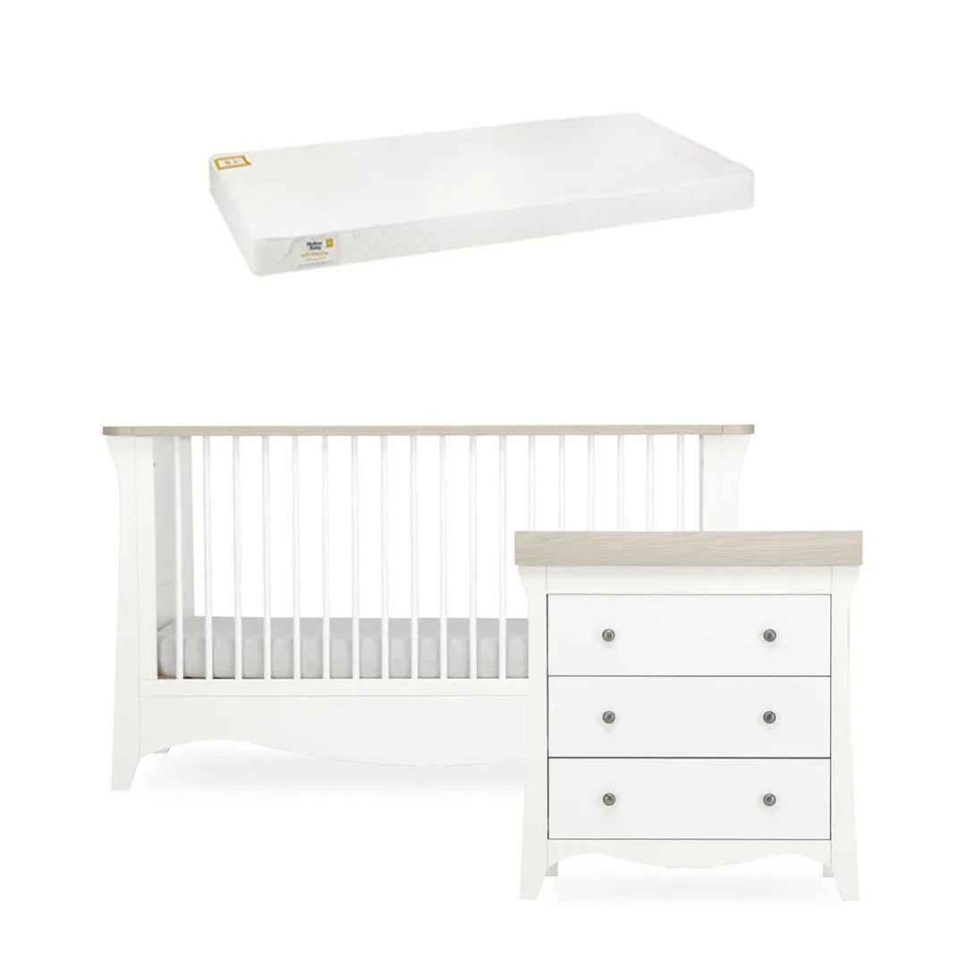 CuddleCo Clara 2 Piece Set 3-Drawer Dresser   Cot Bed  - White/Ash