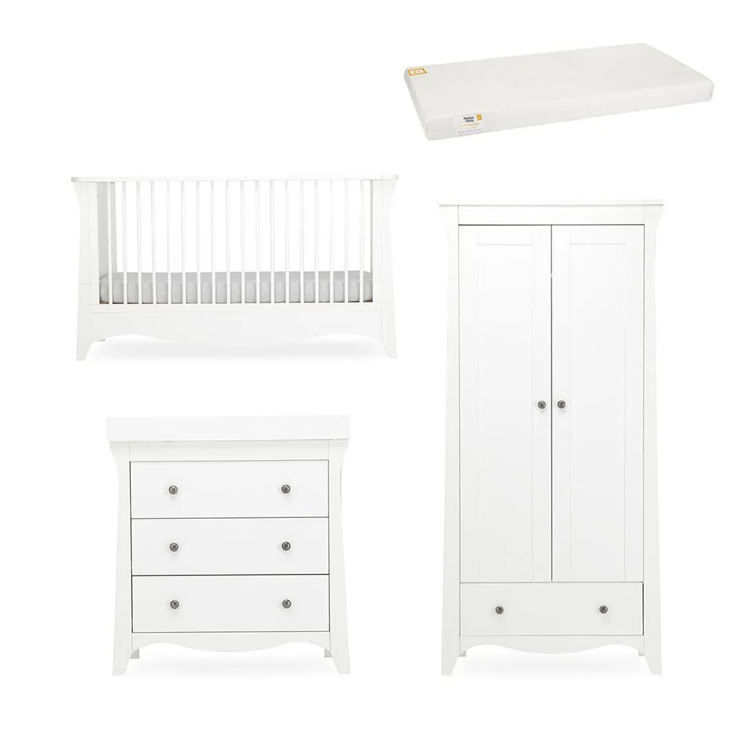 CuddleCo Clara 3 Piece Set 3-Drawer Dresser Cot Bed   Wardrobe  - White