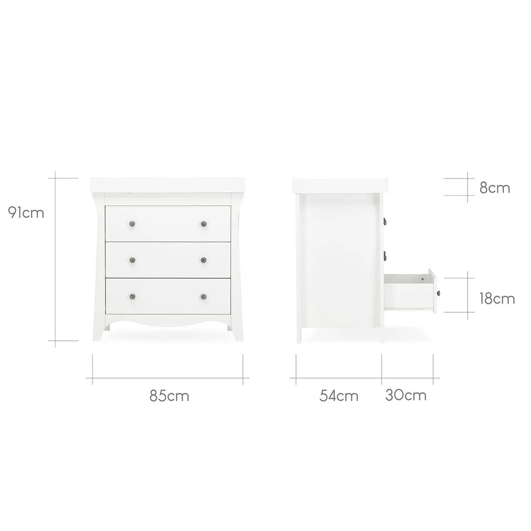 CuddleCo Clara 3 Piece Set 3-Drawer Dresser Cot Bed   Wardrobe  - White