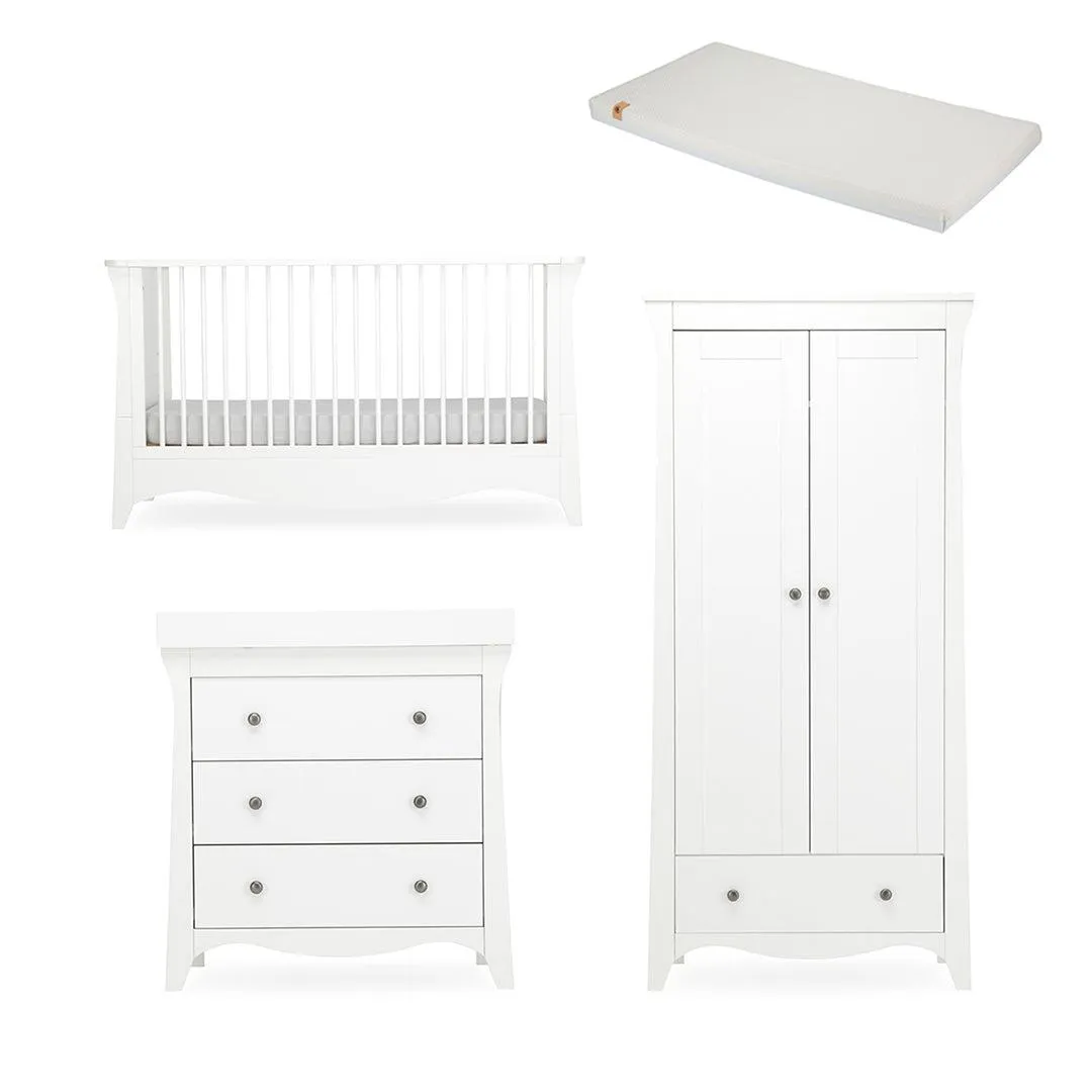 CuddleCo Clara 3 Piece Set 3-Drawer Dresser Cot Bed   Wardrobe  - White