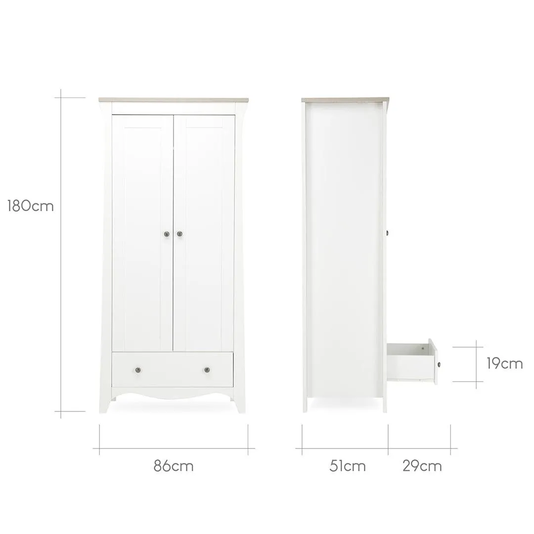 CuddleCo Clara 3 Piece Set 3-Drawer Dresser Cot Bed   Wardrobe - White/Ash