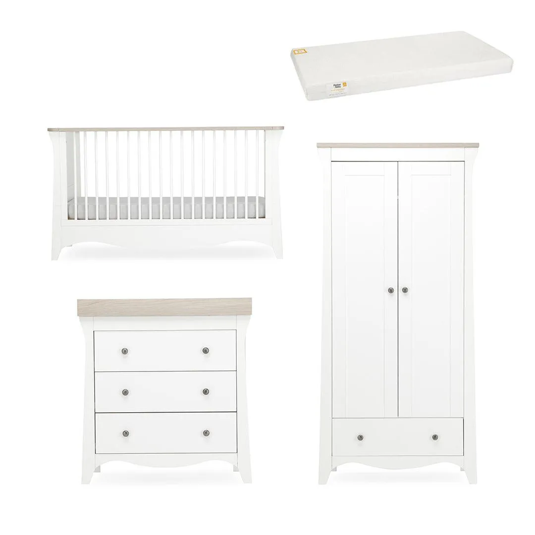 CuddleCo Clara 3 Piece Set 3-Drawer Dresser Cot Bed   Wardrobe - White/Ash