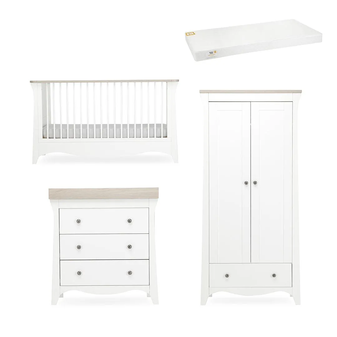 CuddleCo Clara 3 Piece Set 3-Drawer Dresser Cot Bed   Wardrobe - White/Ash