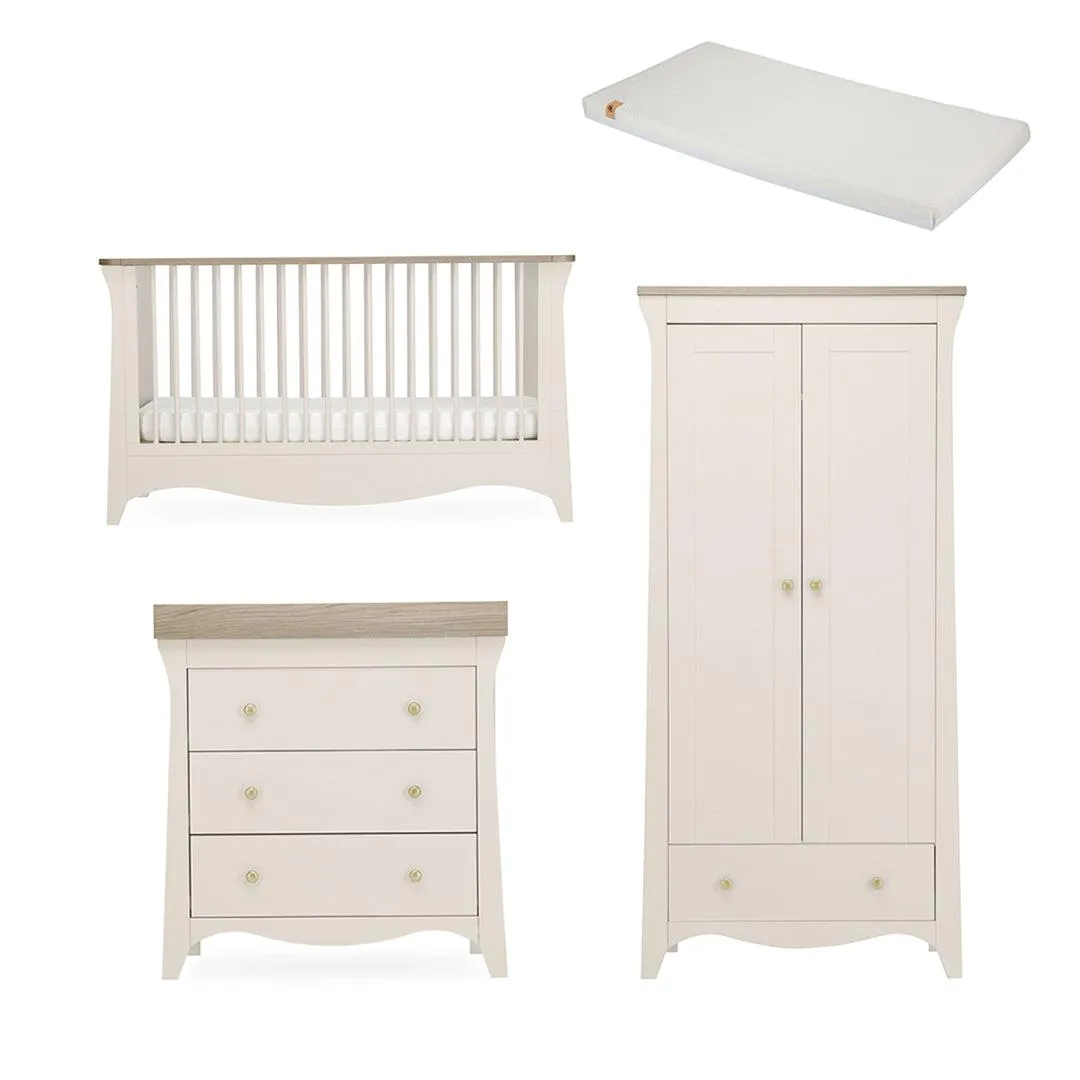 CuddleCo Clara 3 Piece Set Drawer Dresser Cot Bed   Wardrobe - Cashmere