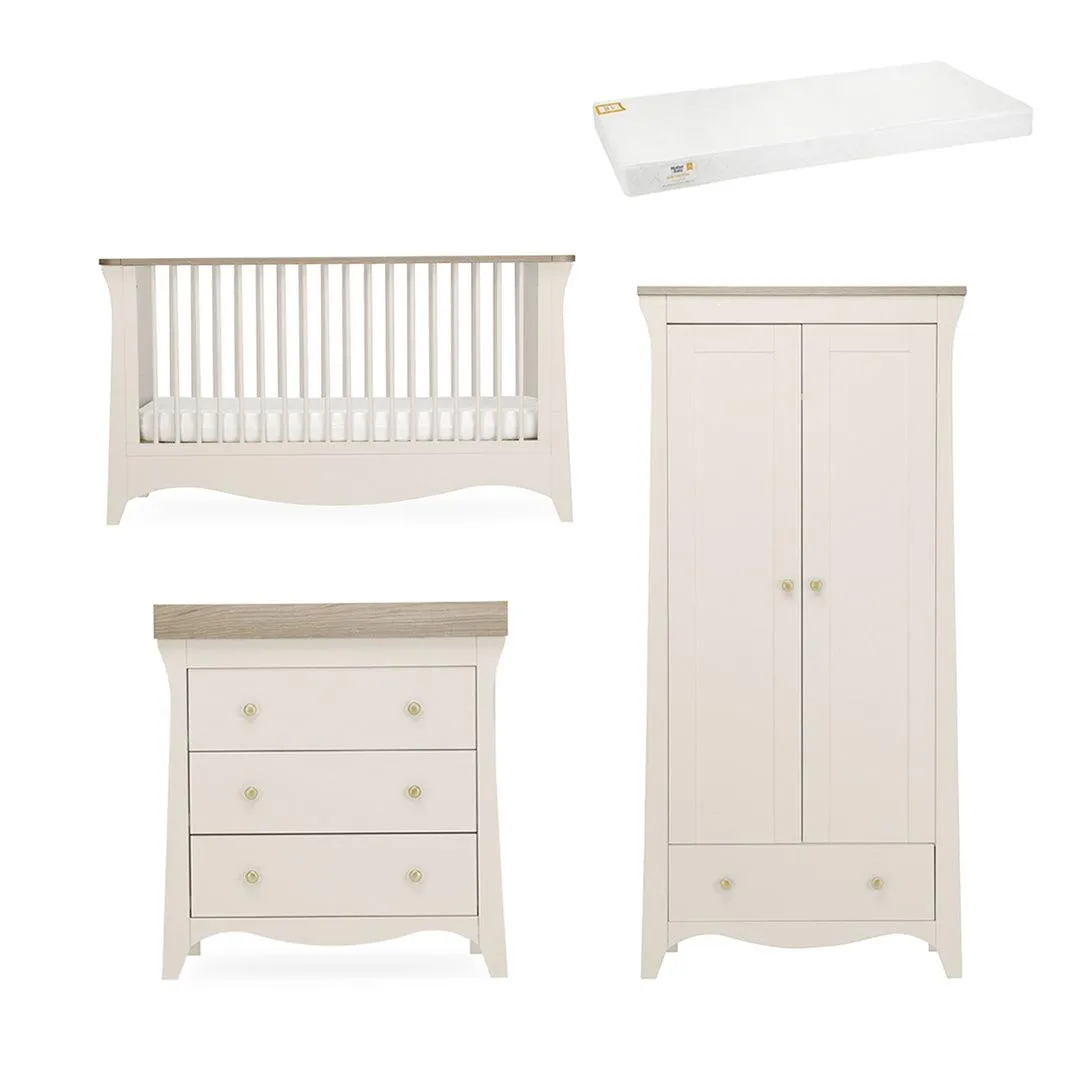 CuddleCo Clara 3 Piece Set Drawer Dresser Cot Bed   Wardrobe - Cashmere