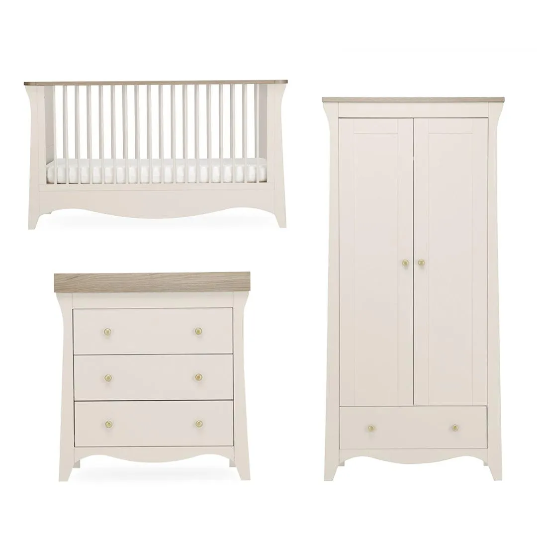 CuddleCo Clara 3 Piece Set Drawer Dresser Cot Bed   Wardrobe - Cashmere