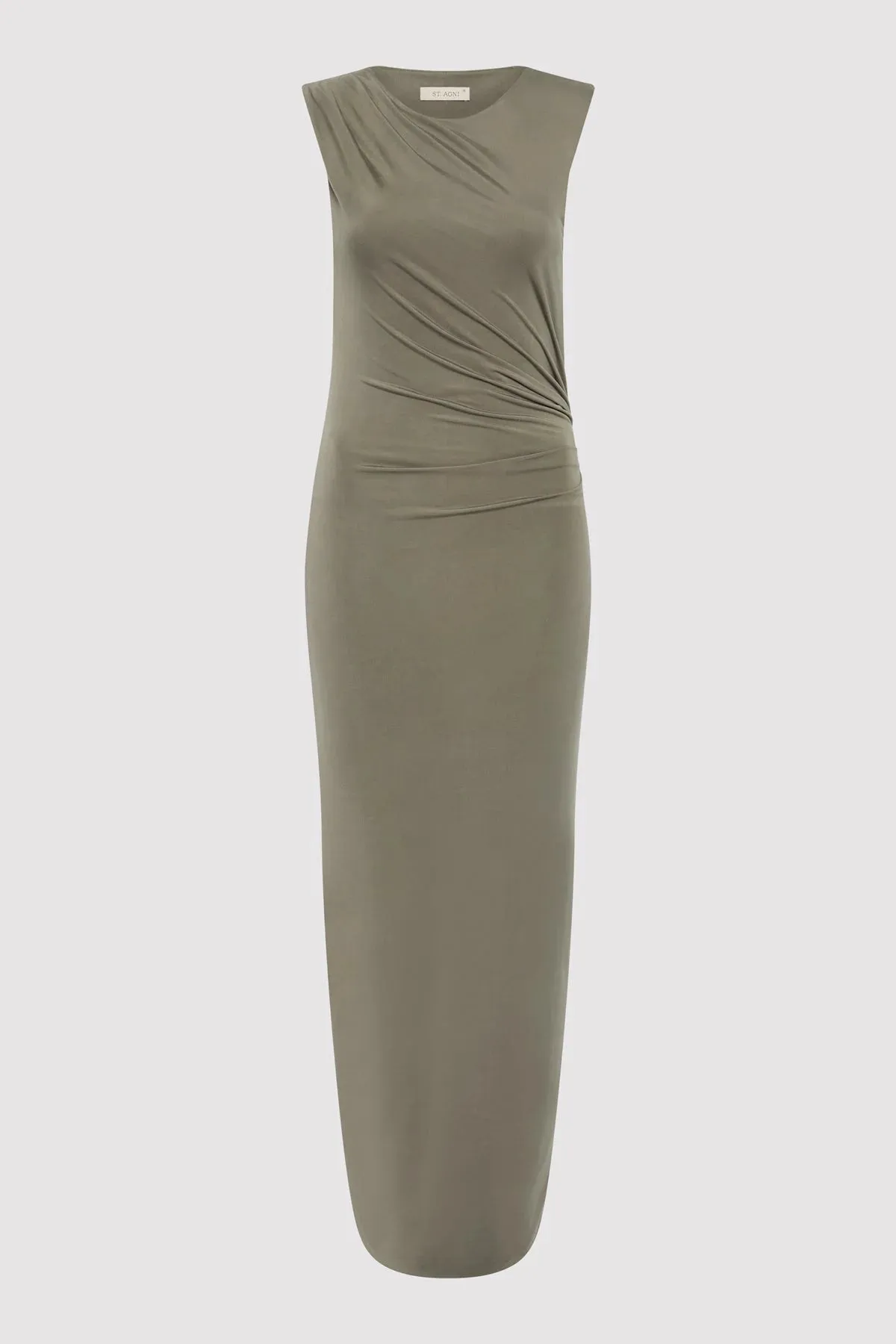 CUPRO JERSEY DRAPE DRESS SMOKEY OLIVE