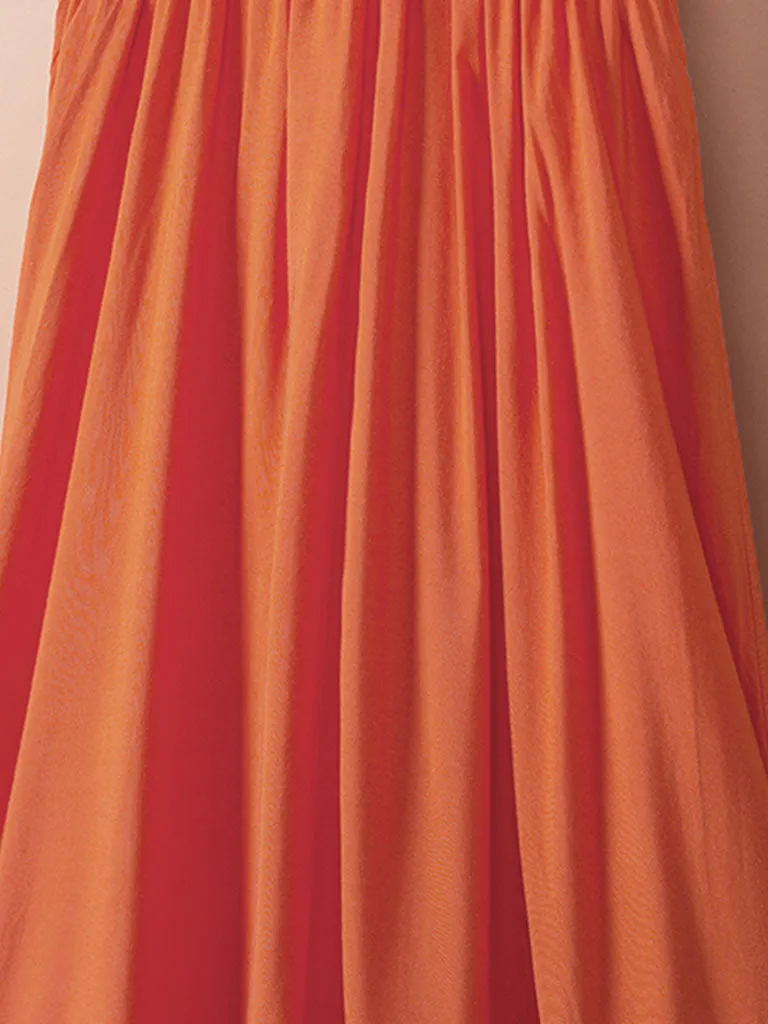 Cut Out High Waist Strap Orange Maxi Boho Dress