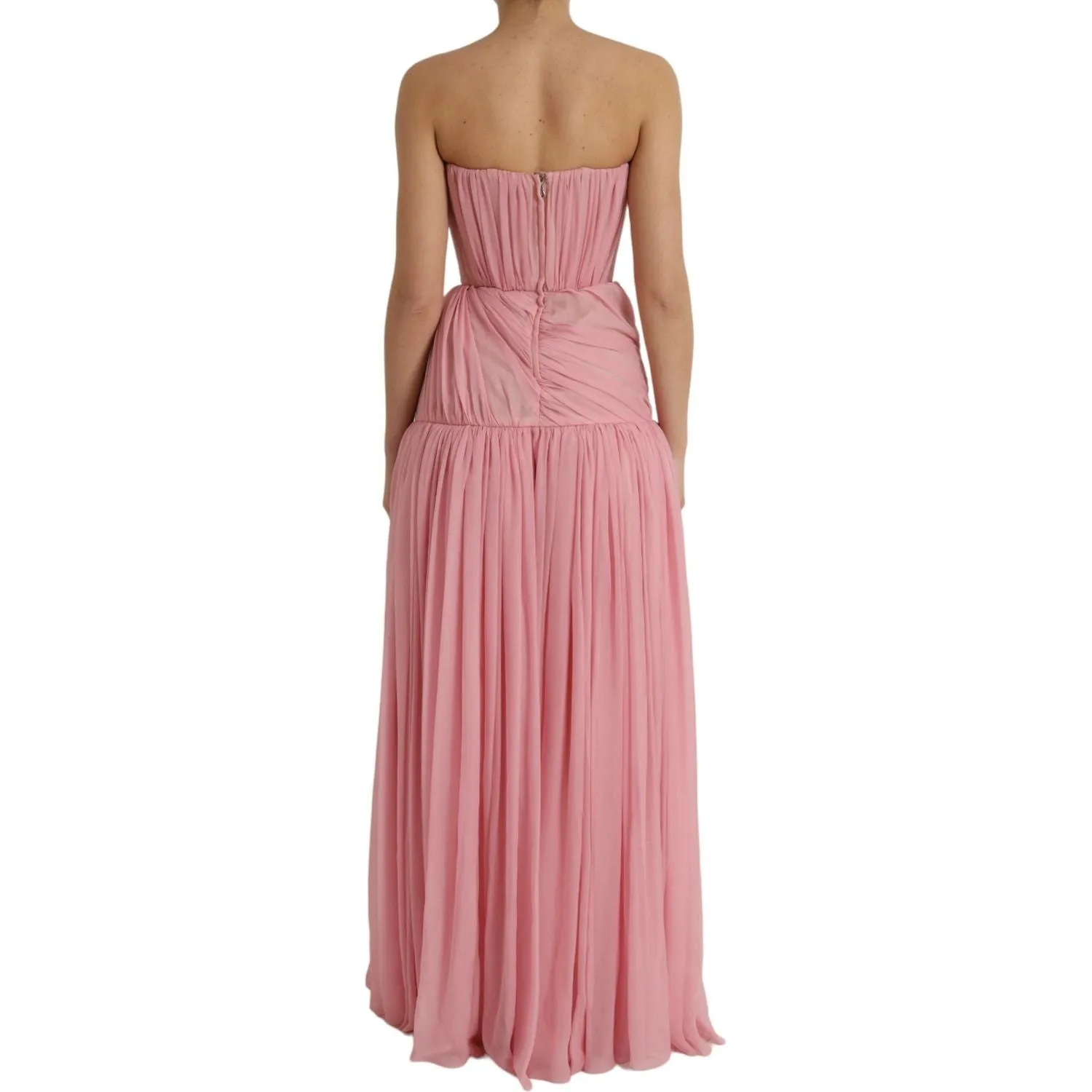 Dolce & Gabbana Pink Silk Strapless Maxi A-line Gown Dress