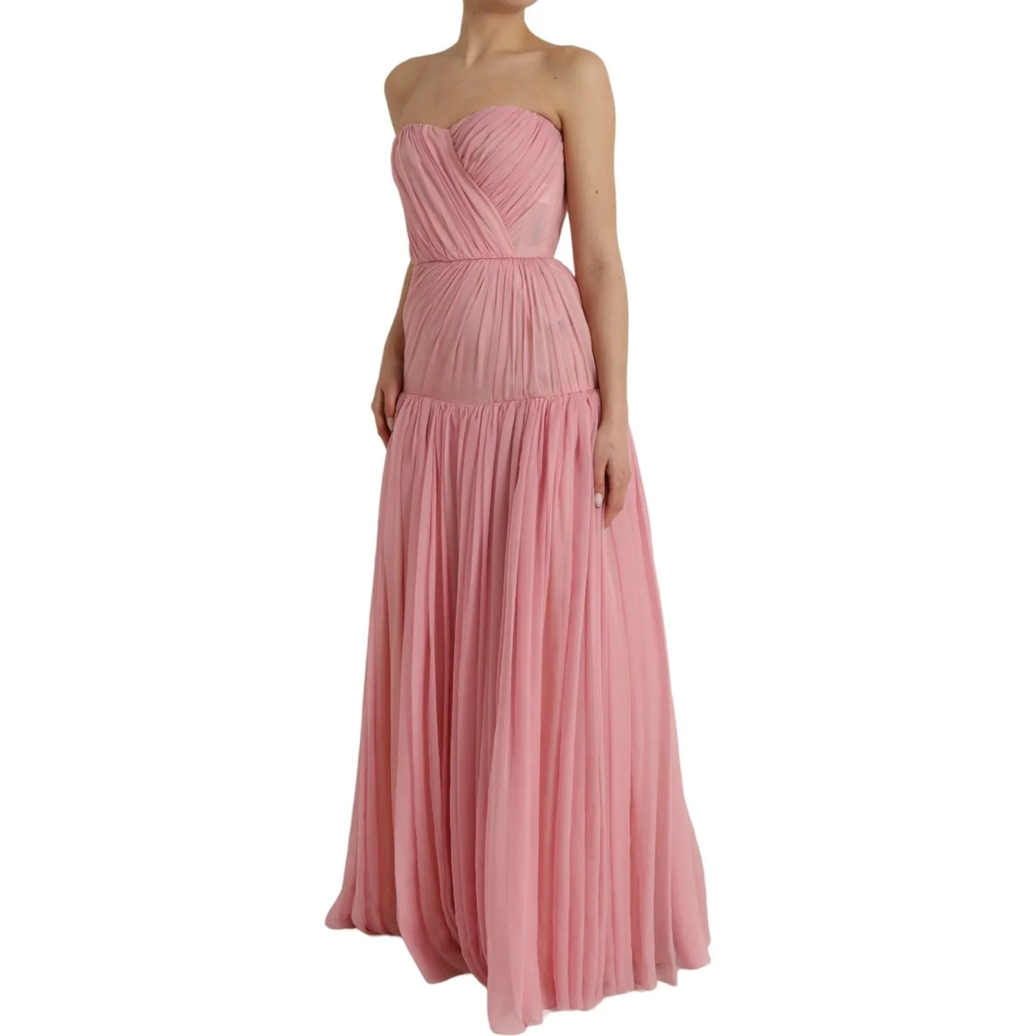 Dolce & Gabbana Pink Silk Strapless Maxi A-line Gown Dress