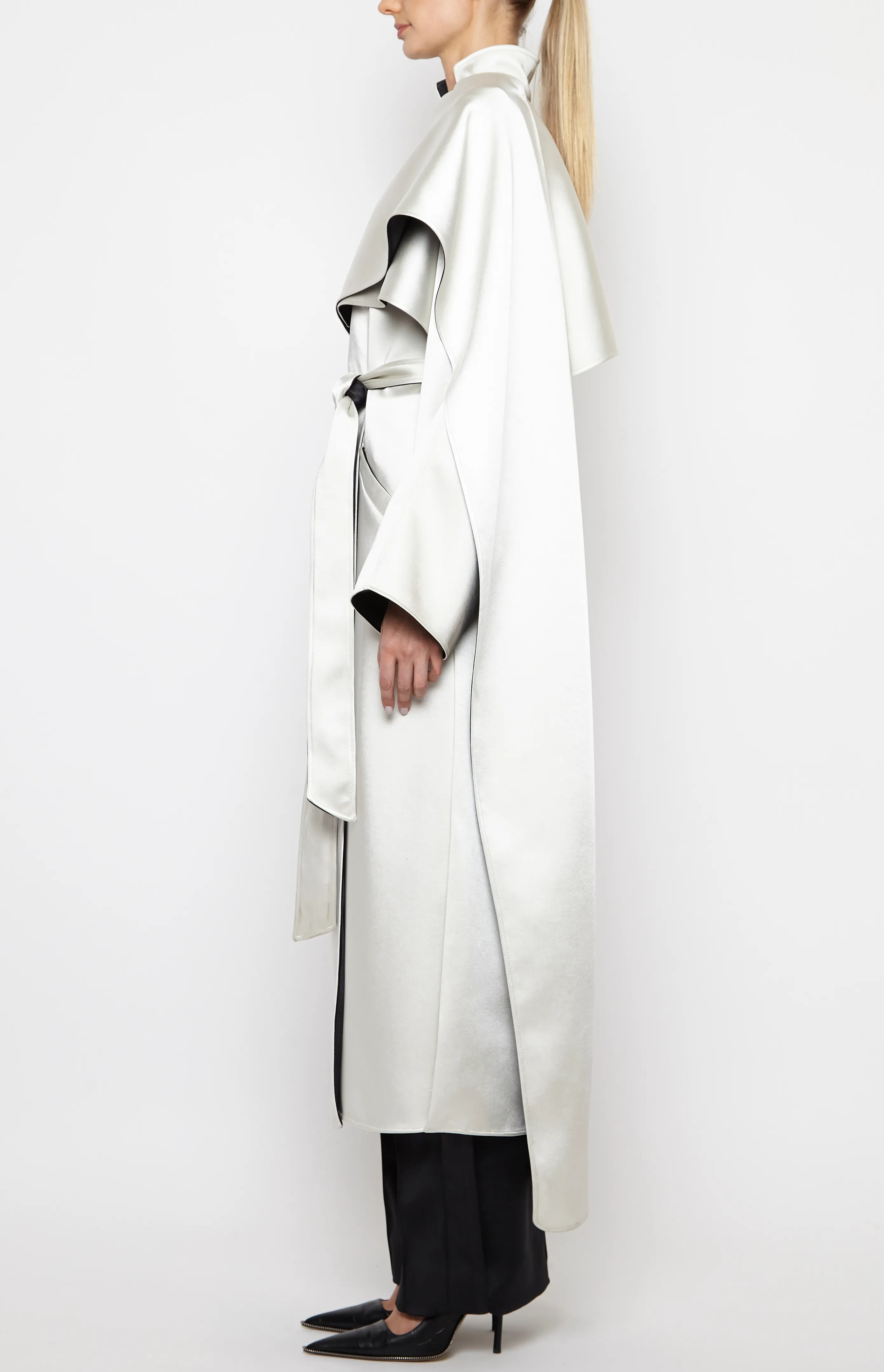 DOUBLE-FACED SATIN WRAP TRENCH COAT