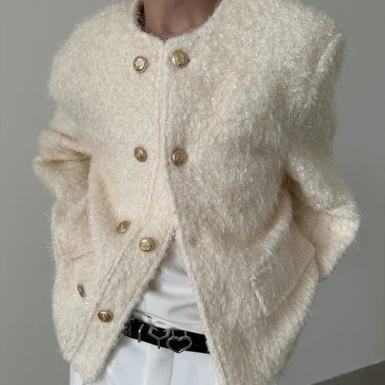 Elegant Soft Woolen Shoulder Pads Jacket