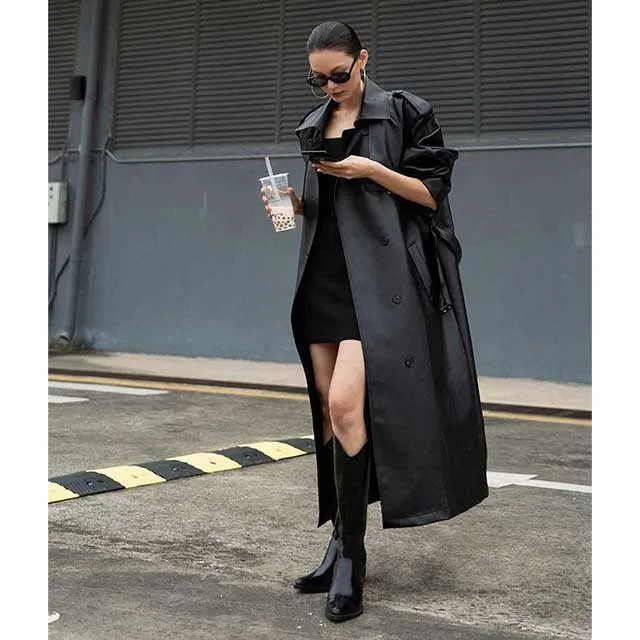 Faux Leather Japanese Trench Coat