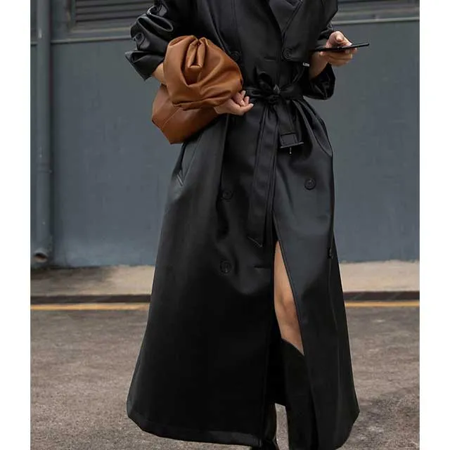 Faux Leather Japanese Trench Coat