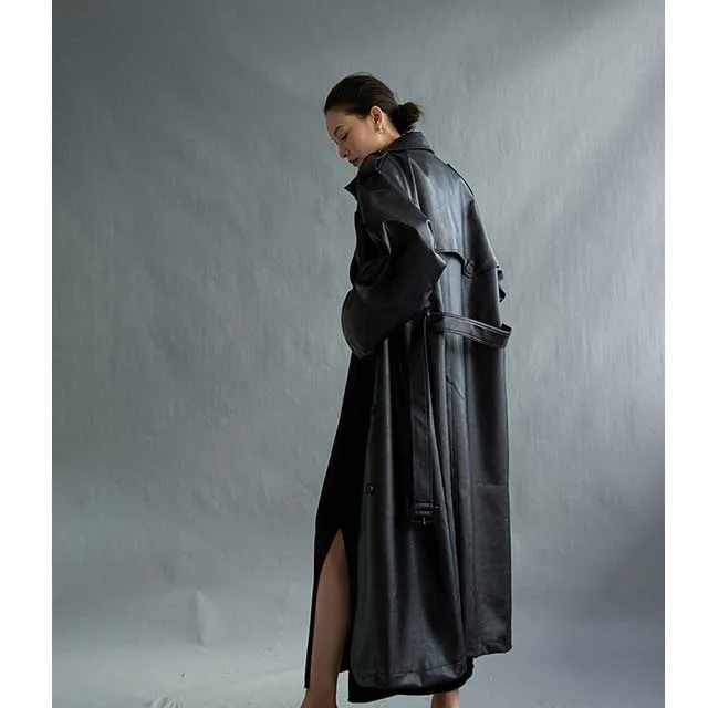 Faux Leather Japanese Trench Coat