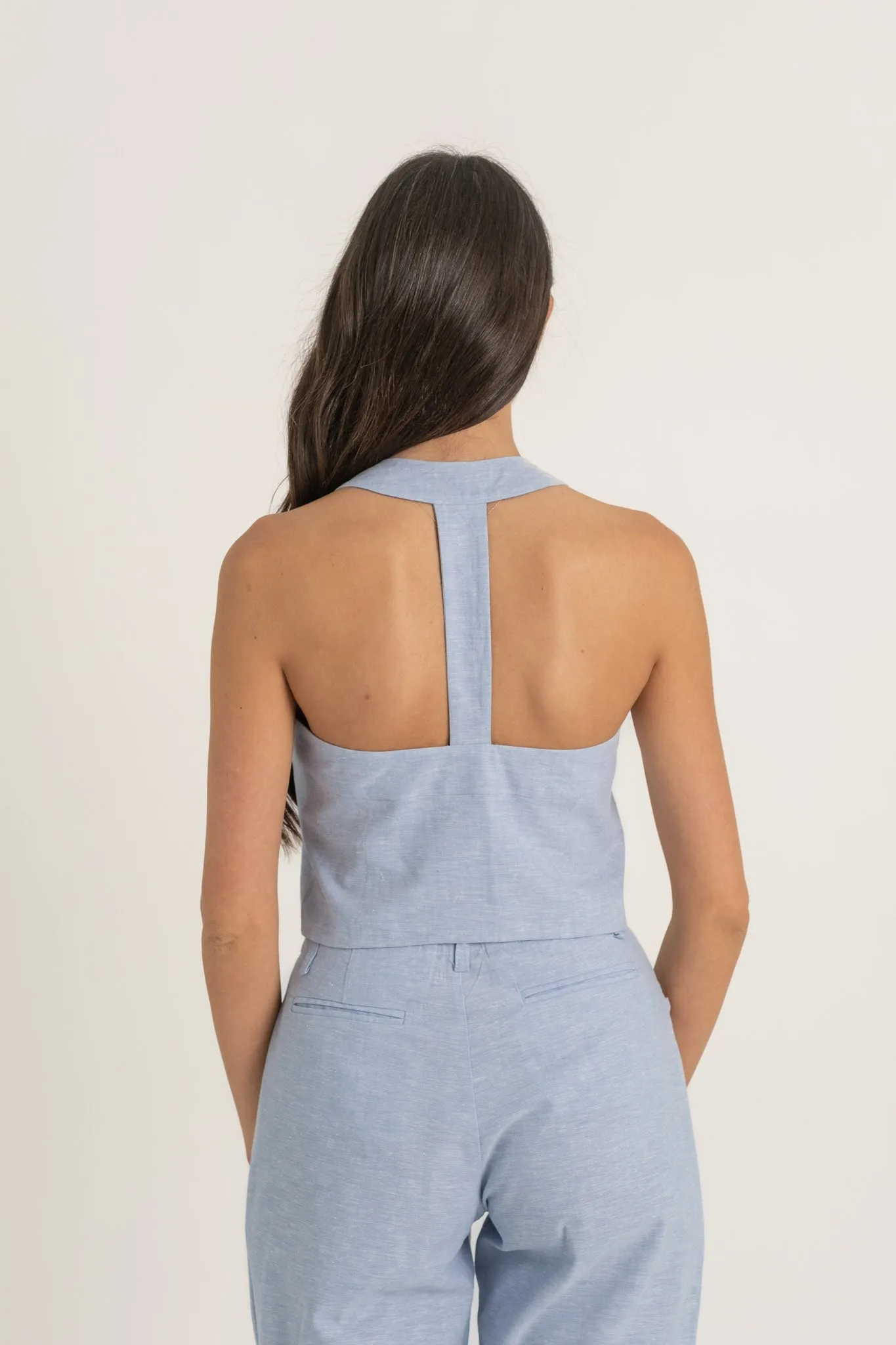 Figurati Linen Gilet Top Sky Blue